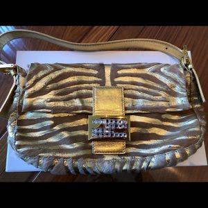 Authentic Fendi Metallic Gold Baguette Bag